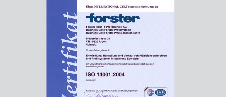 2008 Forster ISO Zertifikat 14001